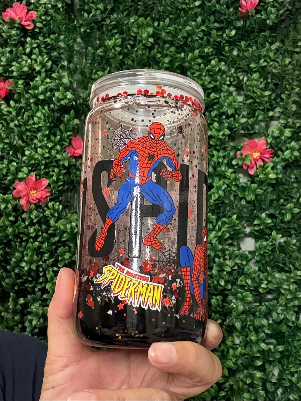 Marvel Spider-Man Glass Jar in Red & Blue